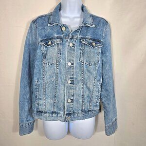 Vintage Blue Denim Jean Jacket Womens Med Trucker Faded Distressed Retro Western